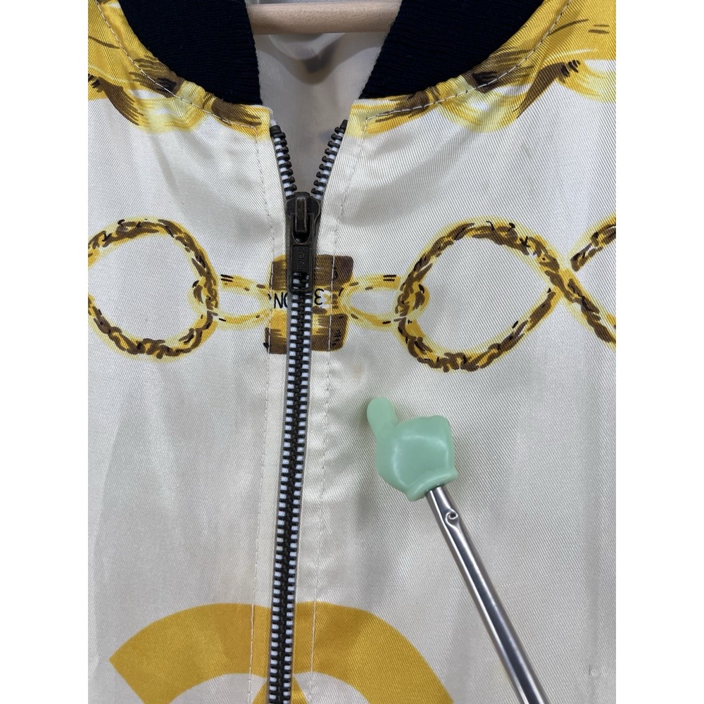 Vintage Chanel Silk Bomber Jacket Size M/L 80's Gold Chains Pattern - Picture 10 of 13